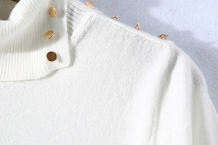 

Sweater Metallic Women's Buttoned Collar Decoration Personality Lapel Solid Color Sweater Bottoming Shirt Women's Sweater