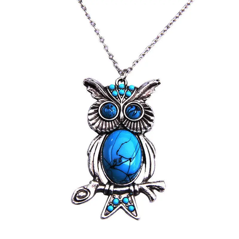 Оптовая продажа китайский ретро бирюзовый кулон в виде совы ожерелье модный