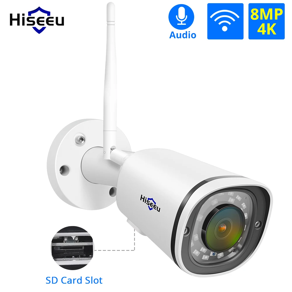 

Hiseeu 4K Wireless WIFI Camera SD Card Slot Outdoor Waterproof 8MP 5MP 4MP 2MP Security IP Camera for POE NVR ONVIF APP Remote