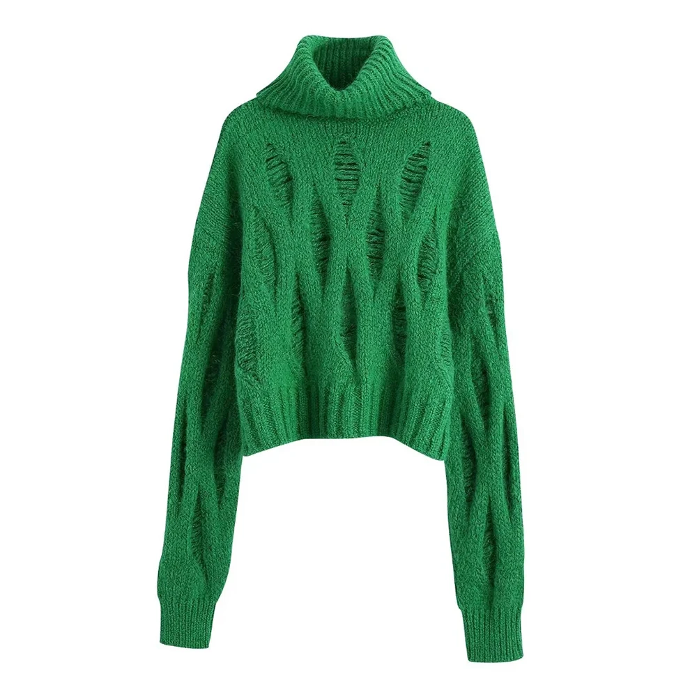 

xikom 2021 Women Fashion o neck Collar green Color Hollow Out Short Knitting Sweater Female Chic Crop Pullovers Tops