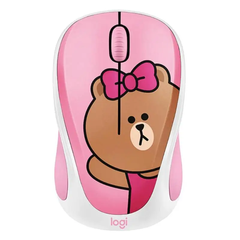 Light Pink Милая беспроводная мышь logitech LINE FRIENDS, 2,4 ГГц, мини-мультипликационный usb-приемник, оптическая сенсорная игровая мышь для офиса, для ПК, ноутбука - Цвет: Light Pink