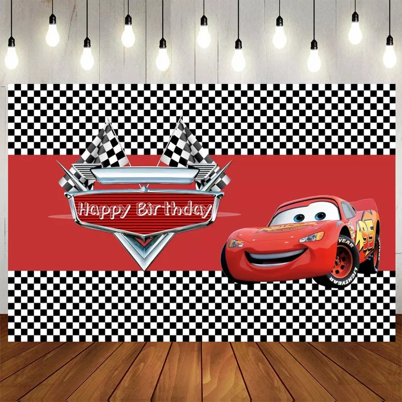 Disney Cars Mcqueen Theme Photography Vinyl Backdrops Customized Boy Birthday Party Christmas Background For Photo Studio images - 6