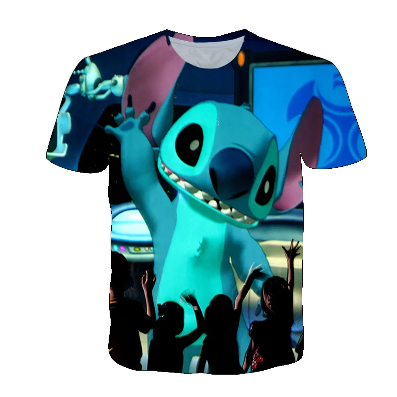 

3D Boys/Girls Blue t-shirt Kawaii Cartoon Stitch Printed Kids Unisex Short-sleeved Harajuku Casual Top Cool Children Clothing