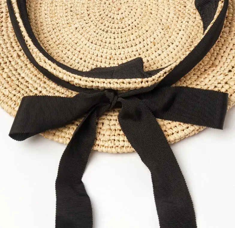 

Women Vintage hand-woven Raffia Ribbon Bow Beret Hats