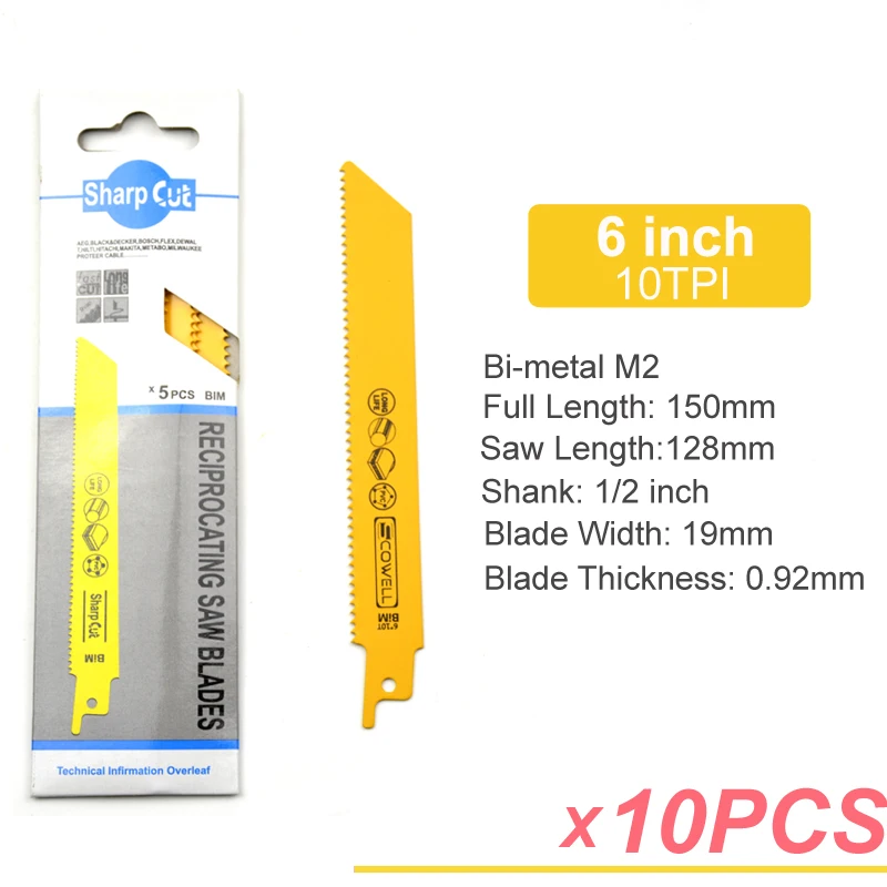 10pcs price 40% скидка 6 дюймов биметаллический лезвие для сабельной пилы 10TPI подходит для многофункциональных станков сабельной пилы - Цвет: 10pcs price