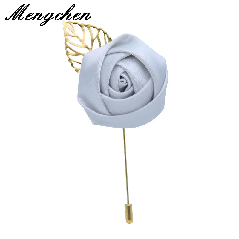 Бутоньерка свадебная для жениха золотые листья с искусственными цветами