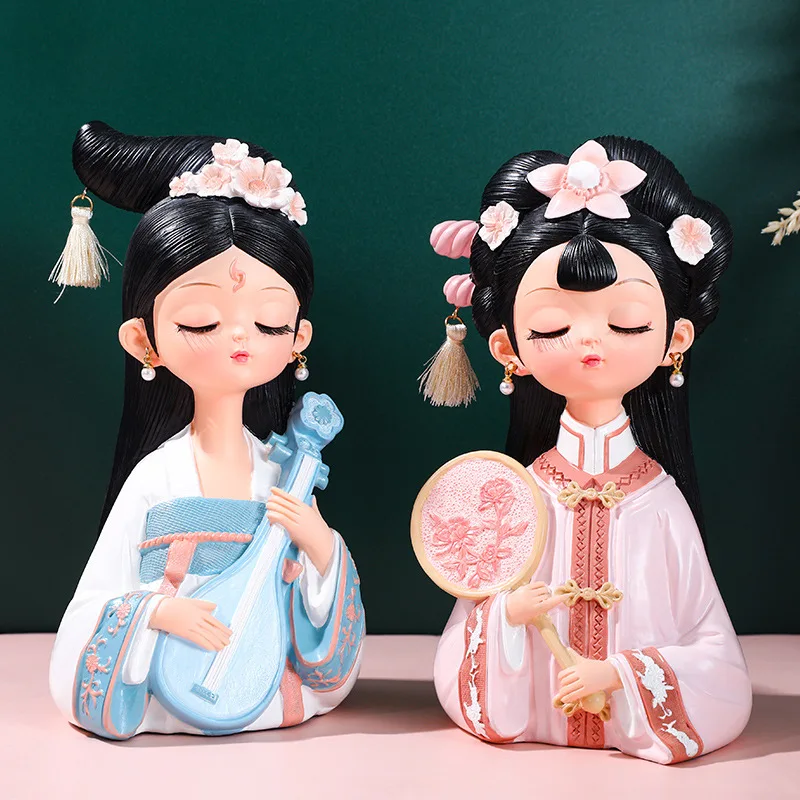 

New Retro Chinese Style Hanfu Girl Doll Creative Resin Jewelry Antique Girl Home Car Decoration Cake Decoration Birthday Gift