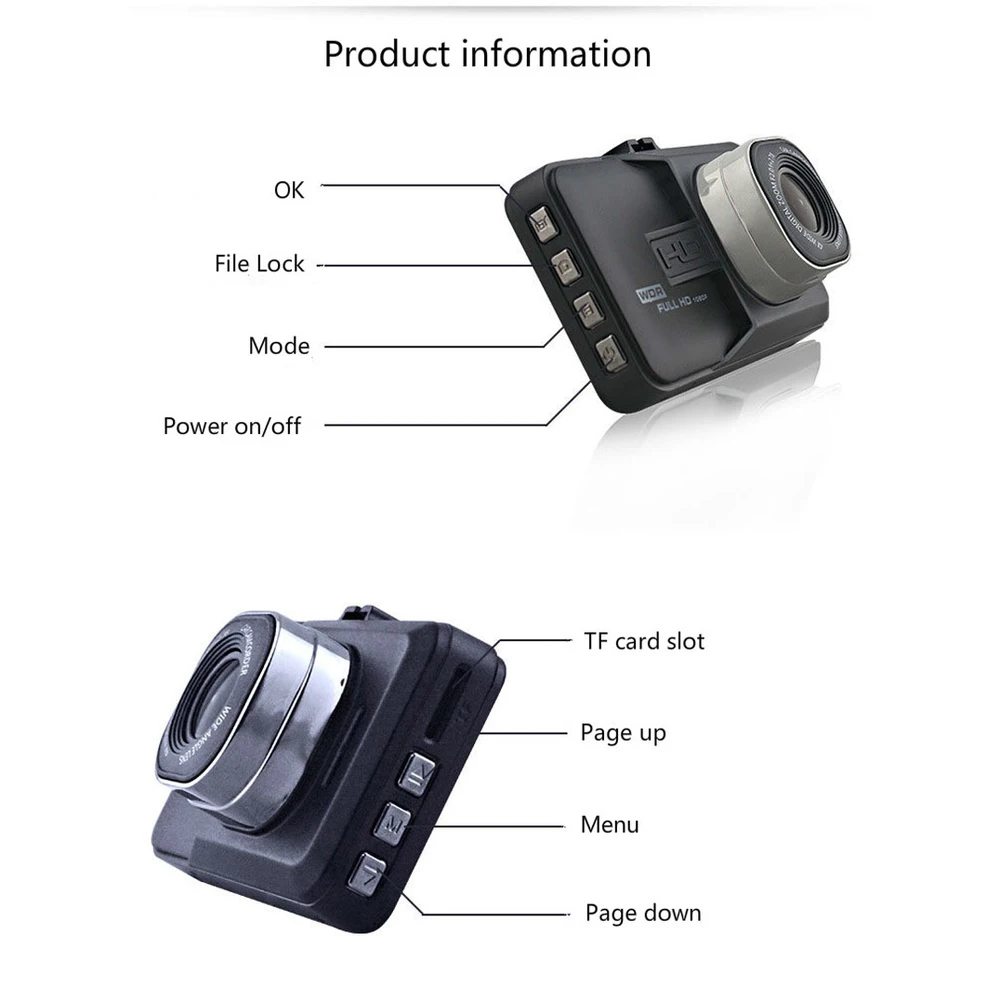 Full HD 1080P Dash Cam Video Recorder Driving For Front Car Recording Night Wide Angle Dashcam Registrar DVR Camera | Автомобили и