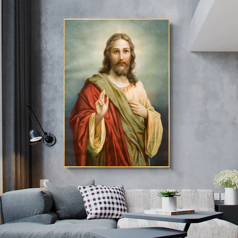 

God Jesus Portrait Canvas Painting Christian Wall Art Poster and Prints for Catholic Church Living Room Home Decoration Picture