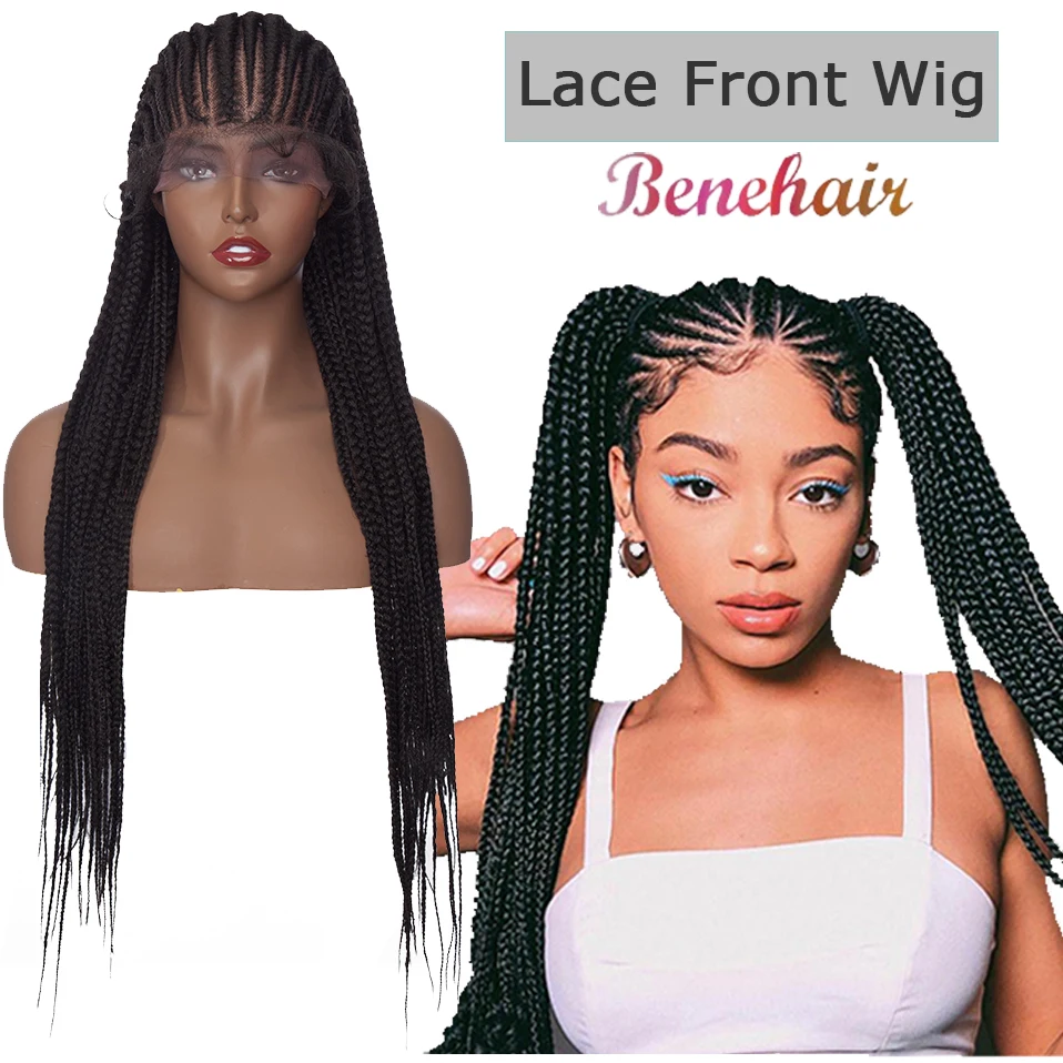 

Benehair Braided Lace Front Wigs with Baby Hair 30 Inch Long Box Braids Wigs For Black Women Synthetic Lace Front Wig Daily Use
