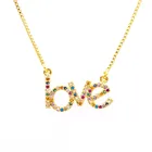 Ожерелье с радужным цирконом, подвеска в виде английской буквы LOVE с ожерельем из цветного циркония, Женские ювелирные аксессуары