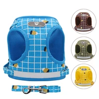 adjustable reflective mesh dog vest harness leash set dog harness collar plaid chest strap leash harnesses with traction rope