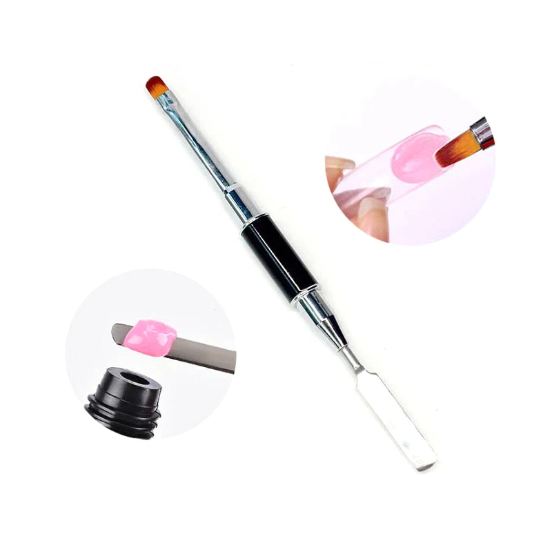

MIZHSE 2 in 1 UV Poly Nail Gel Brush Dual-ended Slice Shape Acrylic Brush For Nail Tips Extension Gel Tips Building Nail Art