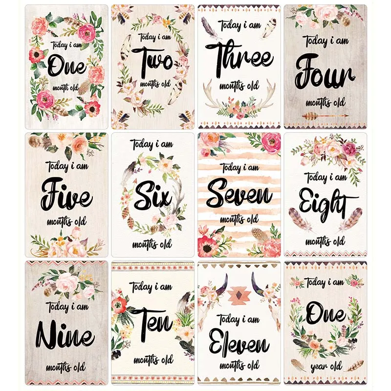 

Photographic Props Flower Pattern Baby Age Card 12Sheet/Set Paper Photo Sharing Cards Infant Milestone for Newborn Ornament