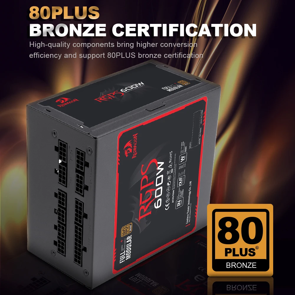 Блок питания REDRAGON RGPS для ПК 600 Вт 80PLUS бронзовый тихий игровой вентилятор 120 мм 24pin