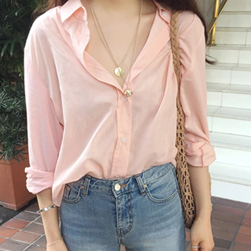 

New spring Vintage pink Shirt female Oversize Tops Women long sleeve Girls Blouse Summer Plus Size Women Blouses femme Blusas
