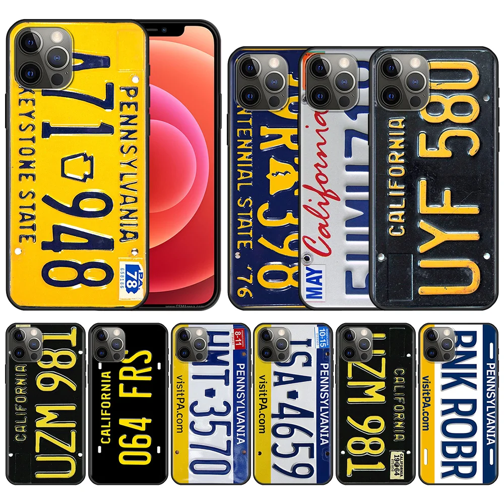

Phone Case For iPhone 11 13 12 Pro Max XS XR X 8 7 6s 6 Plus 5 5S SE Black Soft Fundas Coque Number Retro Funny License Plate