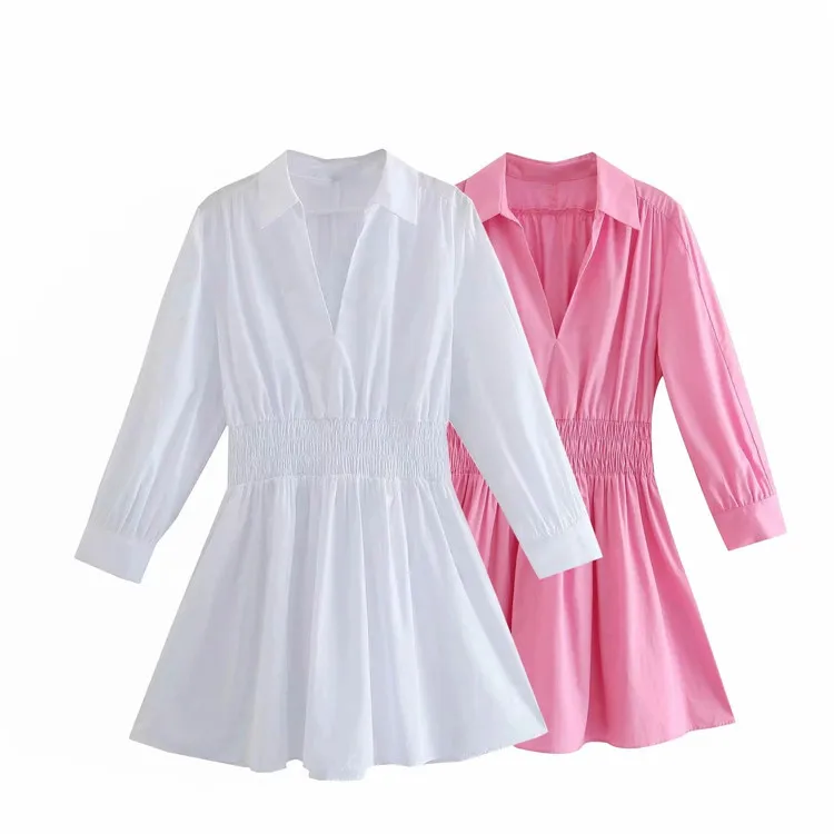 

2022 fashion Lady dress Fashion Women Solid Color Pleats Poplin Shirt Dress Female Chic Hem Irregular Beach Style Summer Dress