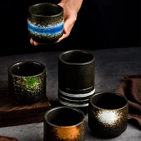 ceramic cup japanese retro black round tea cup sake drinkware home kitchen supplies sushi bar decoration mug small water ware