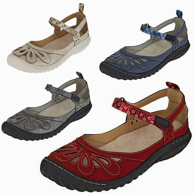 

Summer New Style Hollow Pattern Women's Casual Peas Shoes Round Toe Plus Size Shallow Mouth Hook & Loop Mature Womens Sandals