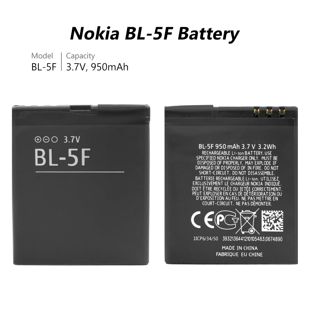 Литий-полимерная аккумуляторная батарея для телефона BL 5F BL-5F BL5F Nokia E65 N93I N72 N93 N95 N98