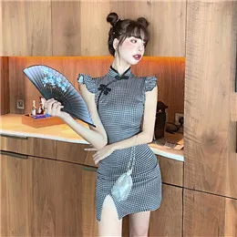 Новая мода темперамент низкая грудь спинки Короткое платье ретро принт тонкий пакет ремешок для бедер Сплит платье