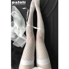 Пикантные женские Чулочные изделия Paloli, подтяжки, шелковые чулки до бедра в стиле панк, черные, белые прозрачные чулки выше колена в сеточку