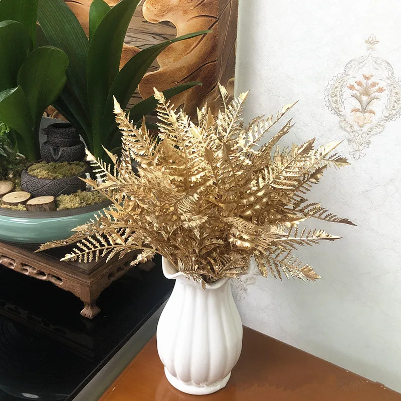 Christmas Artificial Flower Golden Silver Plastic Plants Home DIY Wedding Bouquet Flower Wall Decoration Accessories Photo Props