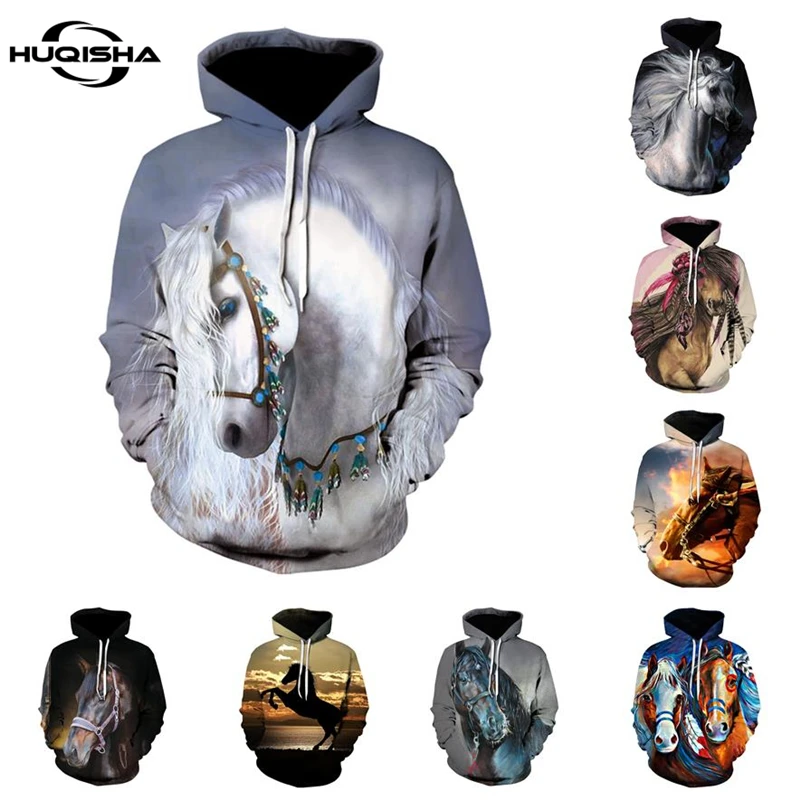

Толстовка унисекс с 3d-рисунком, Детский свитшот с рисунком белой лошади, пуловер с рисунком животных, модная Повседневная Толстовка для мужчин и женщин