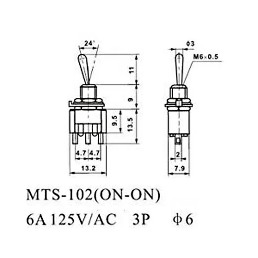 10 шт./лот синий мини MTS-102 3-контактный SPDT ON-ON 6A 125VAC миниатюрные тумблеры |