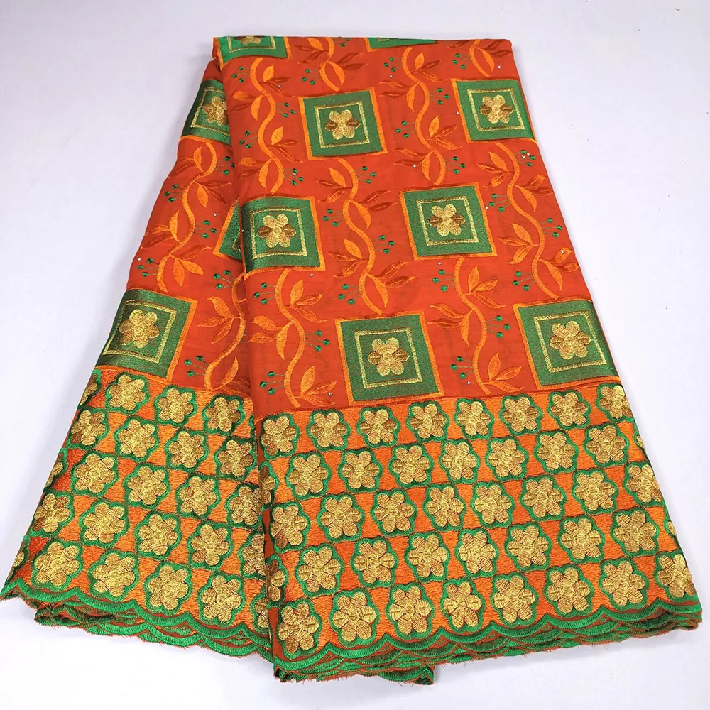 

Newest African Cotton Lace Fabric High Quality Swiss Voile Lace In Switzerland 5 yards Orange Nigerian Fabrics For Party Dress
