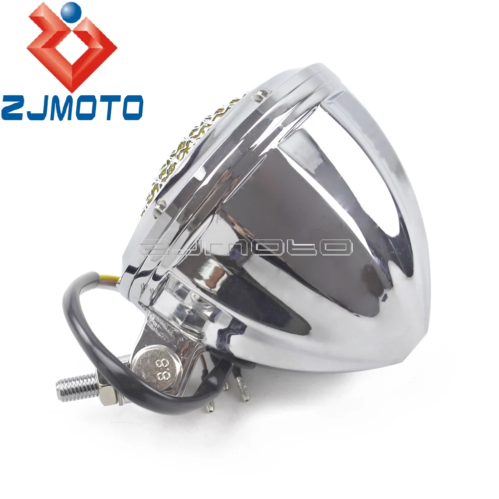 Yellow Glass Motorcycle 4.5&quot Headlamp For Harley Honda Yamaha Suzuki Cafe Racer Bobber Custom Mesh Grille Headlight Polish |