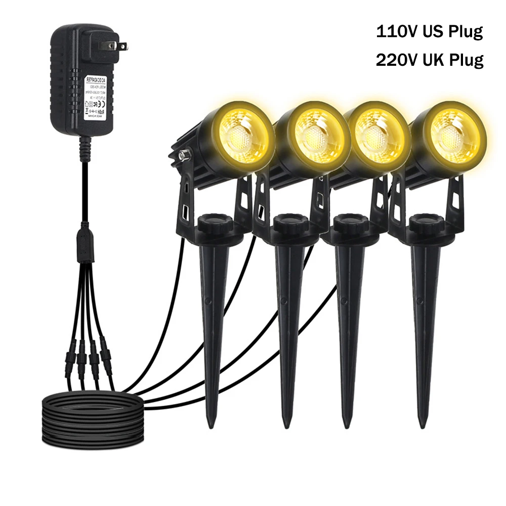 

Светодиодный садовый светильник-Спайк, 4 шт., 110-240 В, водонепроницаемый, светодиодный, точечный, ландшафтный, 15 Вт, 3000 К, с вилкой для США/Великобритании