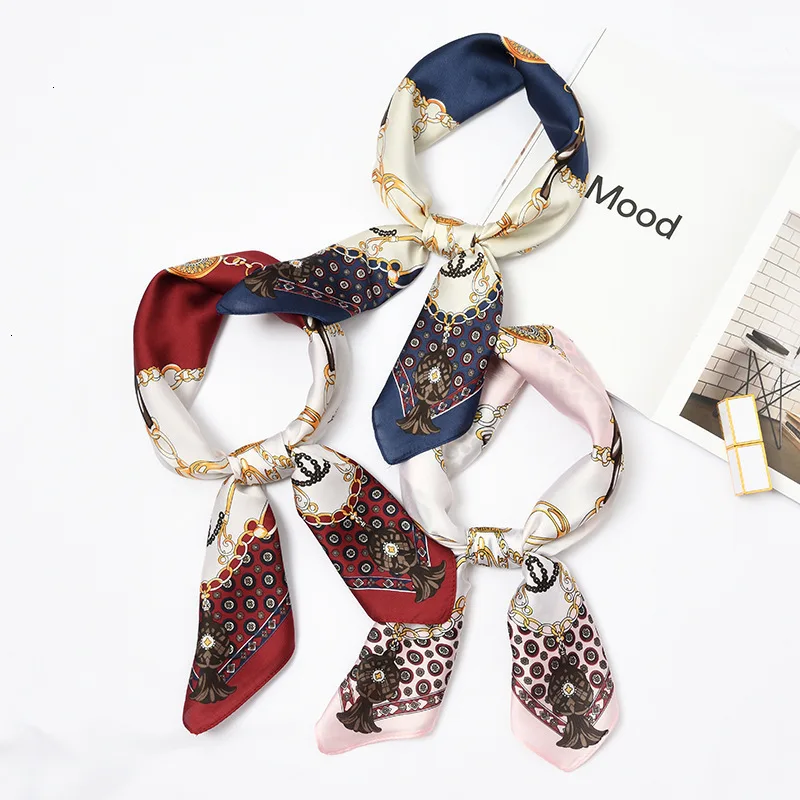 

New Fashion High Quality Silk Scarf 70*70 Stripes Prints Headscarf Women Shawl Satin Small Squares Head Bag Decorative Scarves