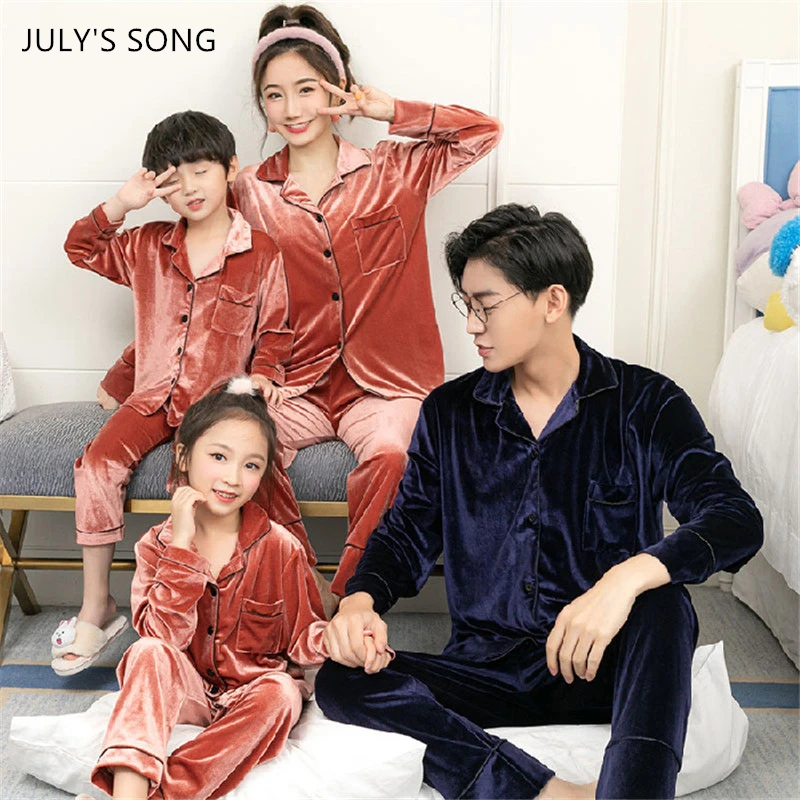

JULY'S SONG Family Pajamas Set Velvet Parent-Child Autumn Winter Solid Color Sample Daughter Son Mon Dad Big Size Sleepwear