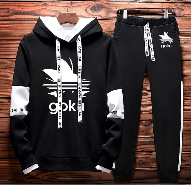 

Men's hoodie Anime Z goku Spring Autumn Casual Colorblock pullover High Quality Cotton Men's Hooded pants 2 piece set