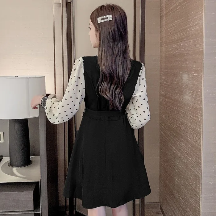 Элегантный блейзер с воротником женское осеннее платье черное Сетчатое