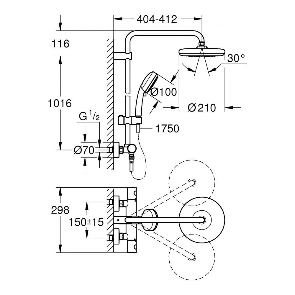 Душевая система Grohe New Tempesta Cosmop. System с термостатом 27922001 |