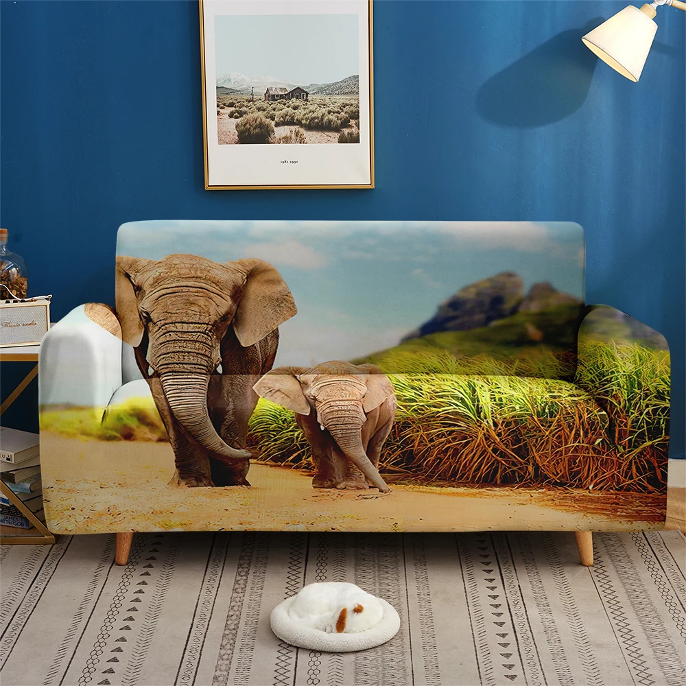 

Custom 1/2/3/4-seater 3D Print Jungle Wild Animal Elastic Couch Sofa Cover Living Room Bedroom Elephant Sofa Set Home Decor