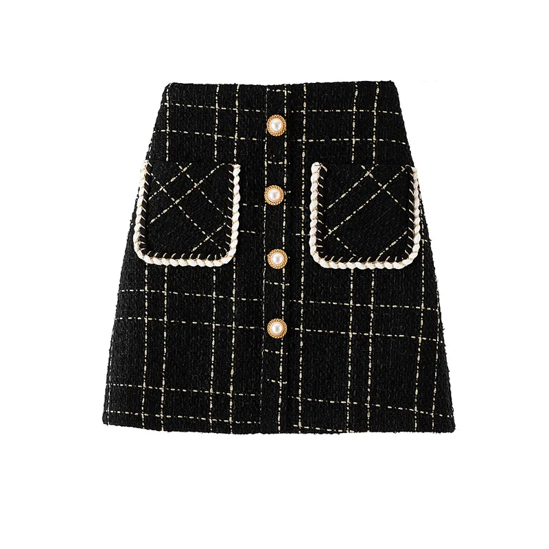 

fragrance woolen skirt for women's fall / winter 2020 Retro High Waist Plaid A-line hip skirt bottoming shorts skirt