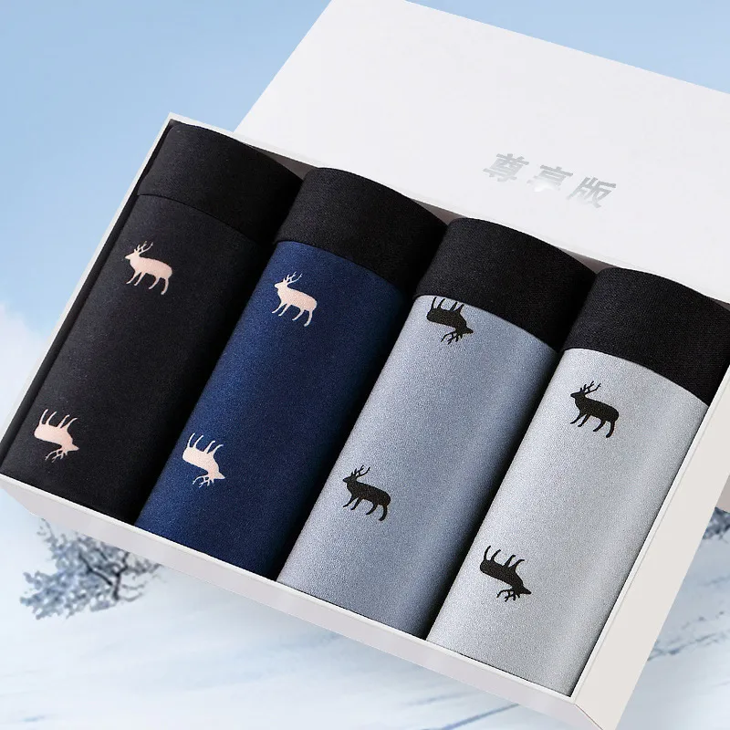 4Pcs/Lot Men's Boxer Pants Men's Underwear Brand Men's Underwear Fashionable  Casual  Soft  Comfortable And Breathable