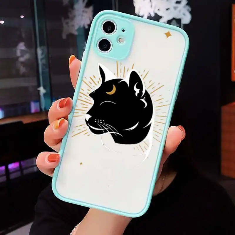 

Witch and cat mysterious tarot black Phone Cases Matte Transparent for iPhone 7 8 11 12 s mini pro X XS XR MAX Plus cover funda
