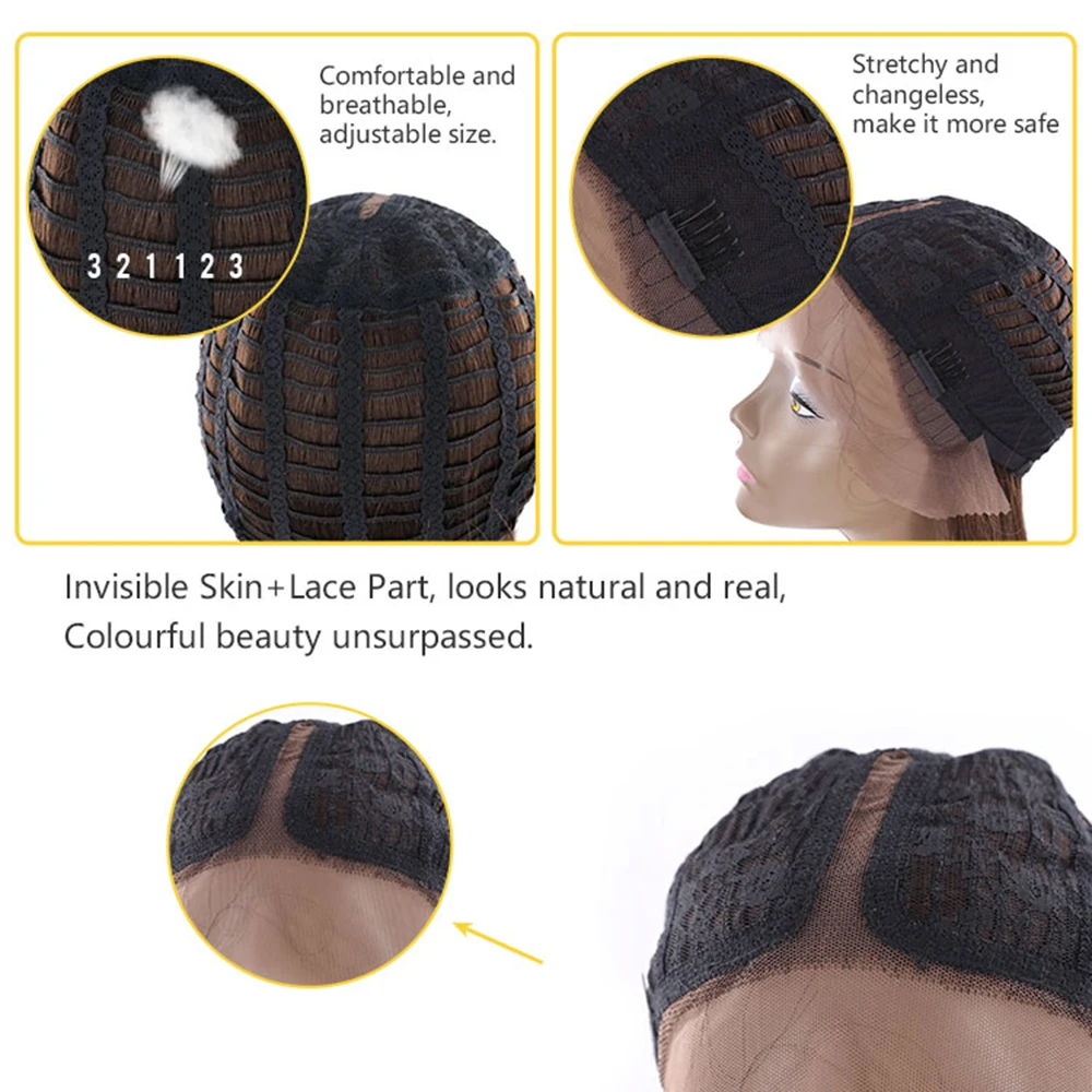 

Straight Lace Front Synthetic Wigs Ombre Brown Color Short Lace Wig Middle Part High Temperature Fiber Hair Daily Use IPARTY