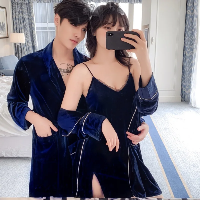 

Nightdress Nightgown Swan Golden Velvet Bridal Morning Gown Bridal Bathrobe Couple'S Sleepwear Wedding Gown Intimate Lingerie