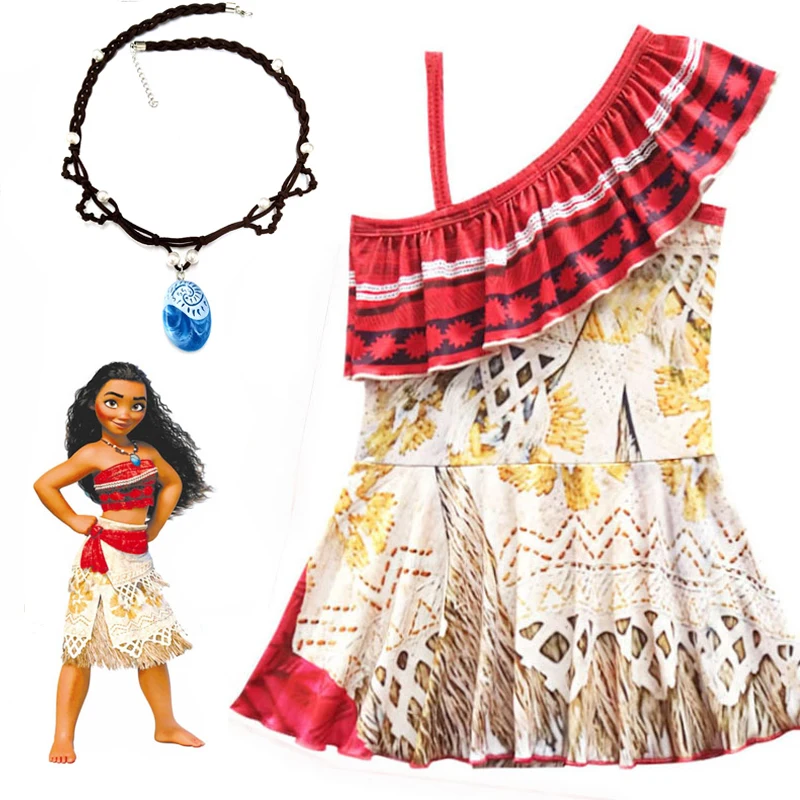 Hot Baby Girls Moana Cosplay Costume For Kids Vaiana Princess Dress Clothes With Necklace Halloween Costumes Gifts Girl | Тематическая