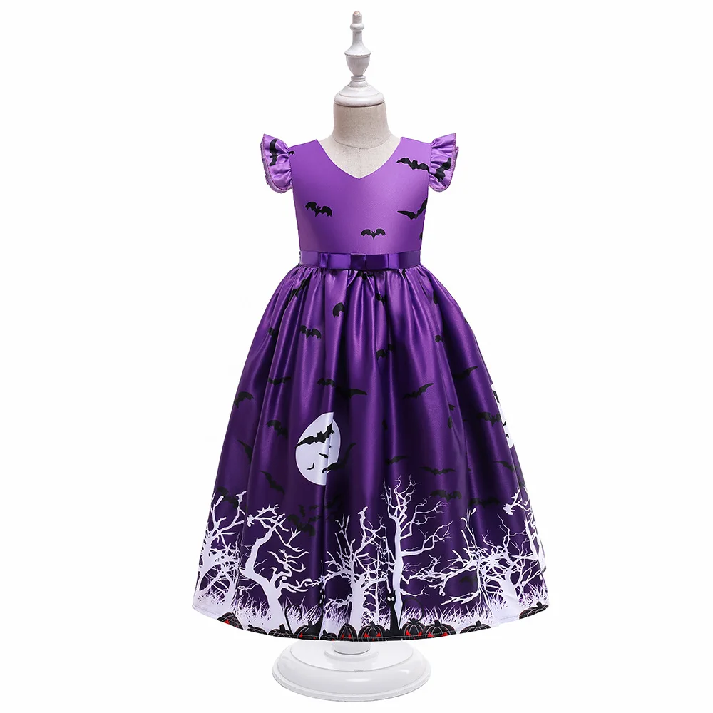 

Halloween children ankle-length Dress Girl Blue V-Neck Kids Dresses Children Clothing halloween costume for kids
