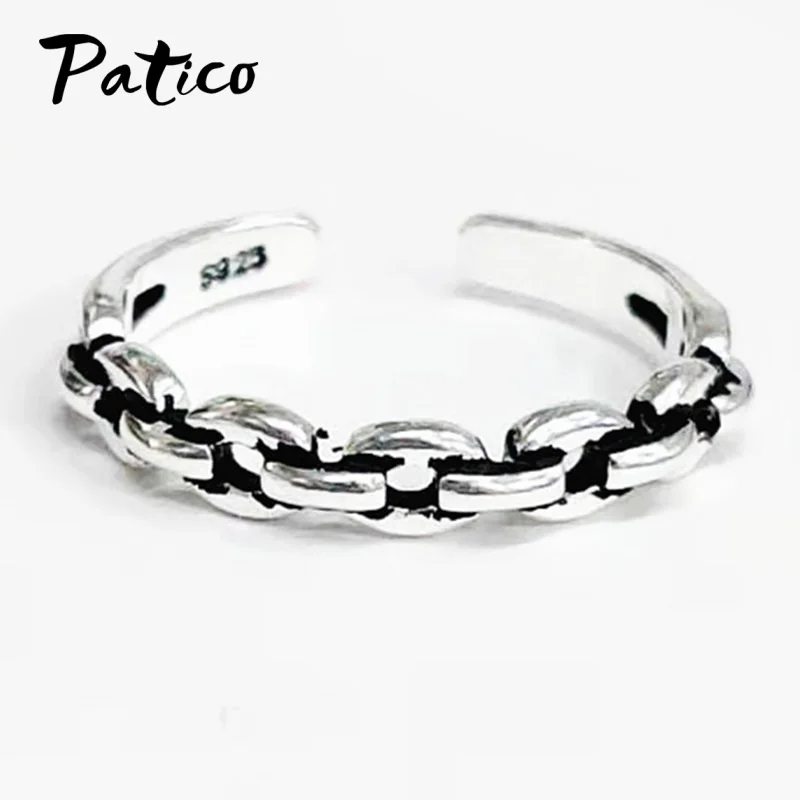 

Antique Simple Open Size Ring 100% 925 Sterling Silver Adjustable Chain Link Minimalist Rings Finger for Women S925 Jewelry