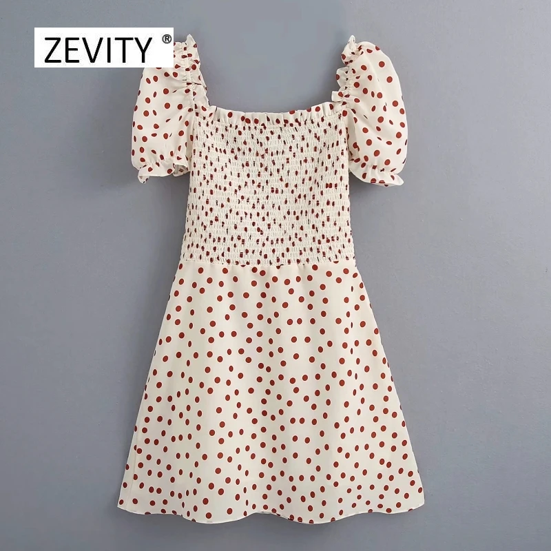 Женское винтажное эластичное мини платье с принтом в красный горошек милое