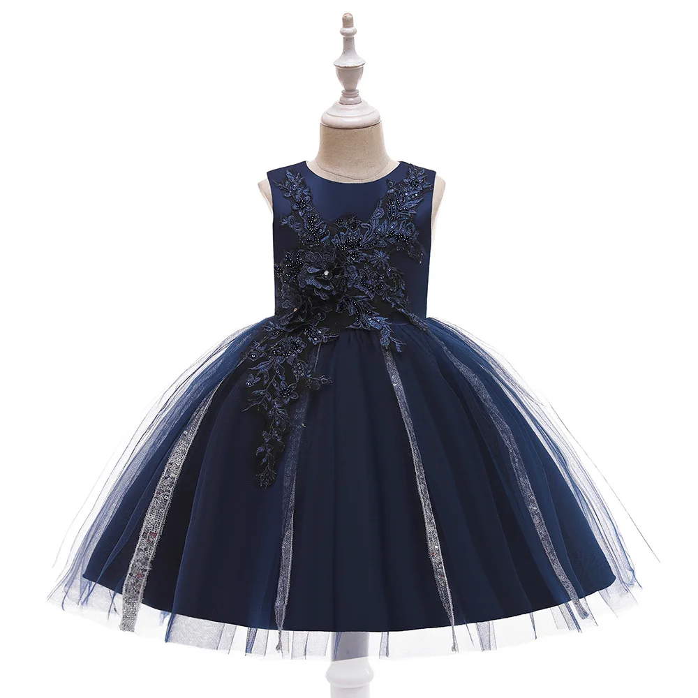 

Navy Flower Girl Dresses A-Line Little Girl Birthday Party Dresses Vintage Sleeveless Communion Pageant Dresses