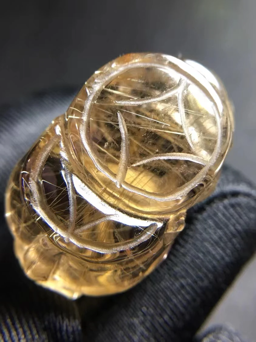 

Natural Gold Rutilated Quartz Pi Xiu Carved Pendant Brazil 35.4*22.2*18.6mm Wealthy Stone Women Men Jewelry Genuine AAAAAA